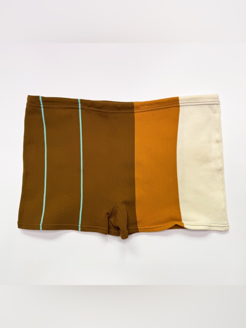 Vintage 1960s Colorblock Men’s swim shorts in Brown, Rust & Cream